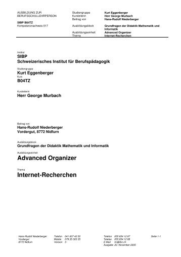 Advanced Organizer Internet-Recherchen - E-mail hn@ibn.ch