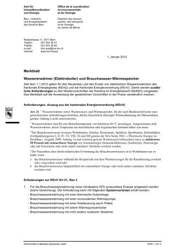 Merkblatt Wassererwärmer (Elektroboiler) und ... - Bau-, Verkehrs