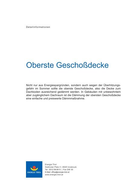 Download Infoblatt "Oberste Geschoßdecke" - Energie Tirol