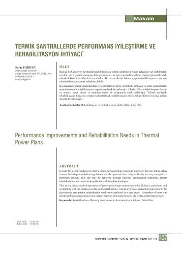 termik santrallerde performans iyileştirme ve rehabilitasyon ihtiyacı