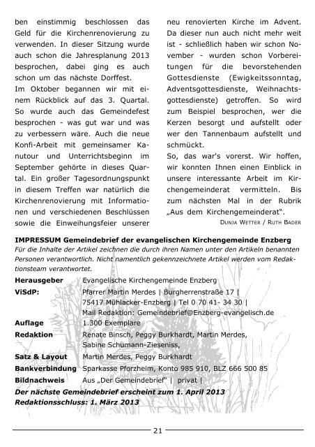 Gemeindebrief Nr. 79 - Evangelische Kirchengemeinde Enzberg