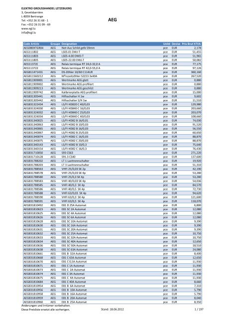 Preisliste Dezember 2012 - EGL