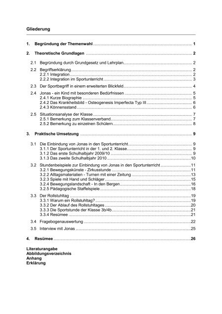 Hausarbeit - Integration im Sportunterricht 2010