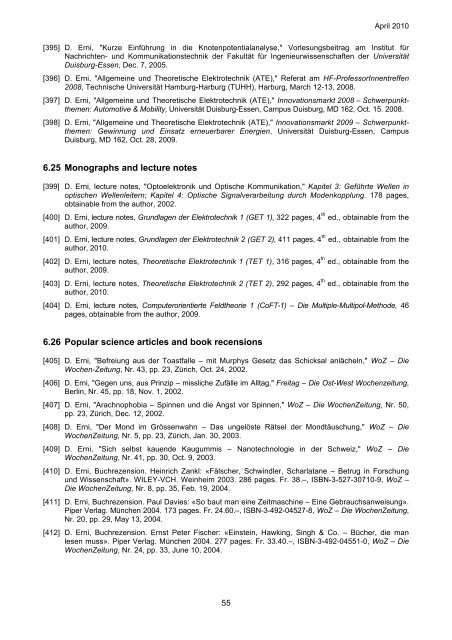 6. Comprehensive List of Publications Prof. Dr. Daniel Erni