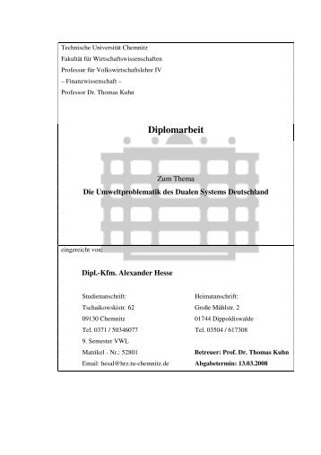 Diplomarbeit - Dipl. – Kfm. / Dipl. – Vw. Alexander Hesse