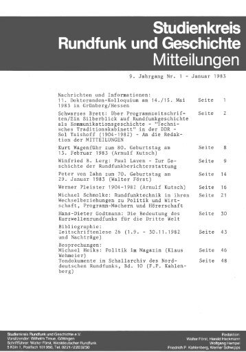 1983, 09. Jahrgang (pdf) - Studienkreis Rundfunk und Geschichte
