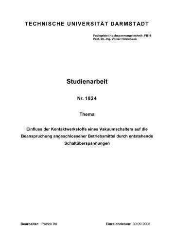 Studienarbeit - Fachgebiet Hochspannungstechnik - Technische ...