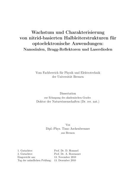 Wachstum Und Charakterisierung Von Nitrid Basierten