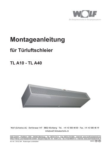 Montageanleitung für Türluftschleier TL A10 - Wolf (Schweiz) AG