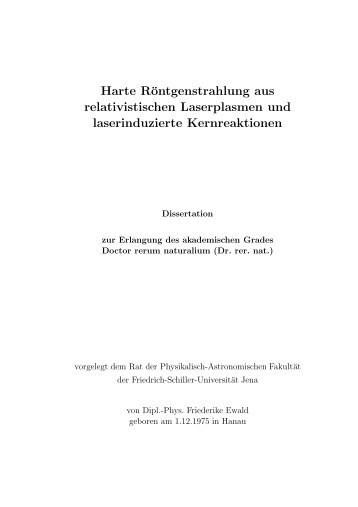 Harte Röntgenstrahlung aus relativistischen Laserplasmen und ...