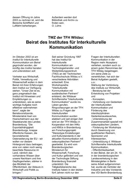 Regionalzeitung Berlin - (VDI) Berlin-Brandenburg