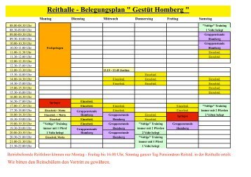 Reithalle - Belegungsplan " Gestüt Homberg "