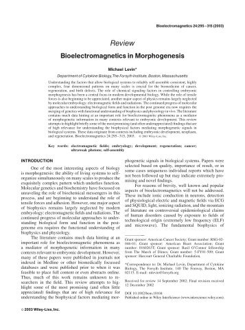 Bioelectromagnetics in Morphogenesis - Tufts University