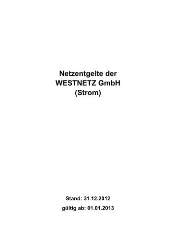 Netzentgelte der WESTNETZ GmbH (Strom)