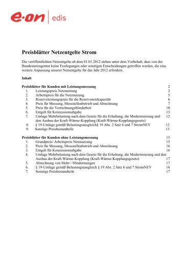 Preisblätter Netzentgelte Strom - E.ON Edis