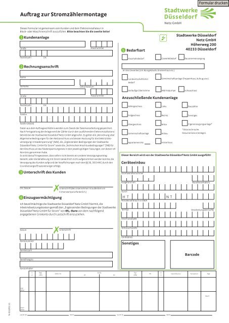 Auftrag zur Stromzählermontage - Stadtwerke Düsseldorf Netz GmbH