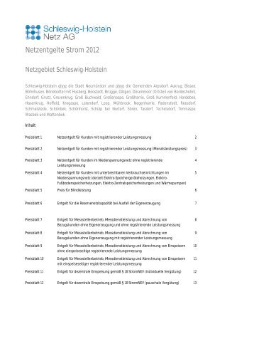 Netzentgelte Strom 2012 - Schleswig-Holstein Netz AG