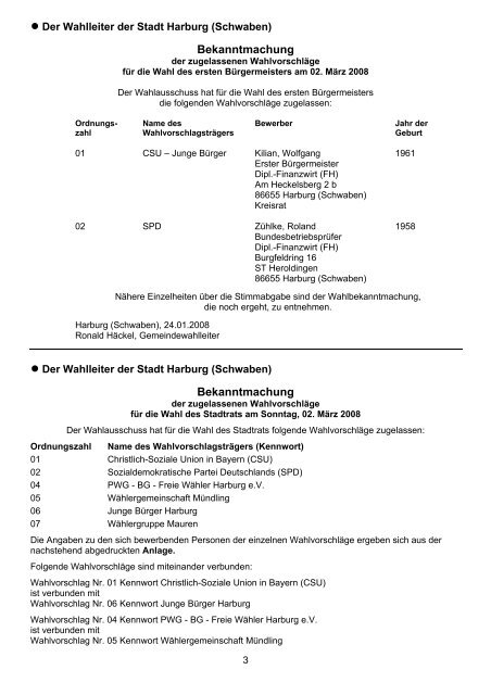 Amtliche Mitteilungen zu den Kommunalwahlen 2008 ... - Harburg