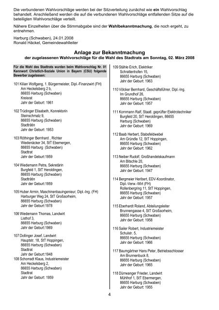 Amtliche Mitteilungen zu den Kommunalwahlen 2008 ... - Harburg