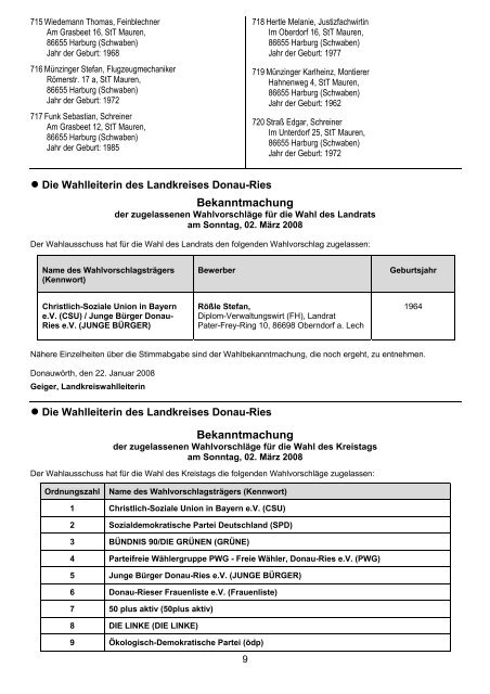 Amtliche Mitteilungen zu den Kommunalwahlen 2008 ... - Harburg