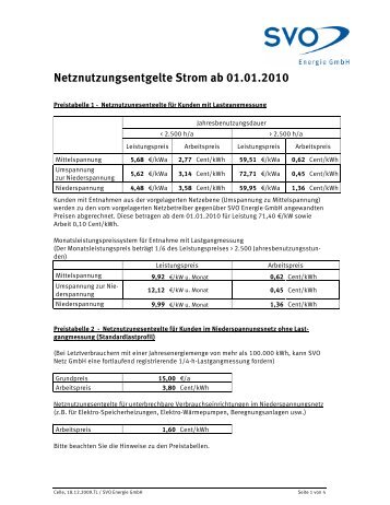 Netznutzungsentgelte Strom ab 01.01.2010 - SVO Energie GmbH