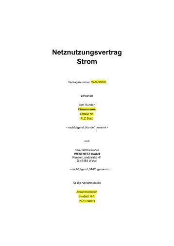 Netznutzungsvertrag Strom - Westnetz