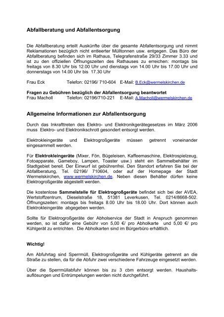 allgemeine Information zum Abfallkalender 2012 (PDF) - Stadt ...