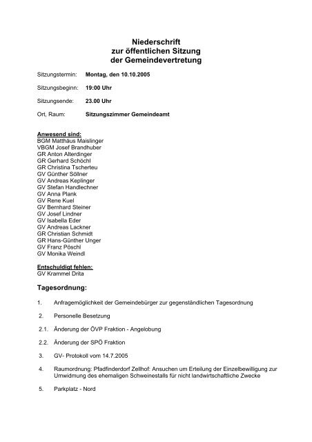 Niederschrift zur öffentlichen Sitzung der ... - Mattsee