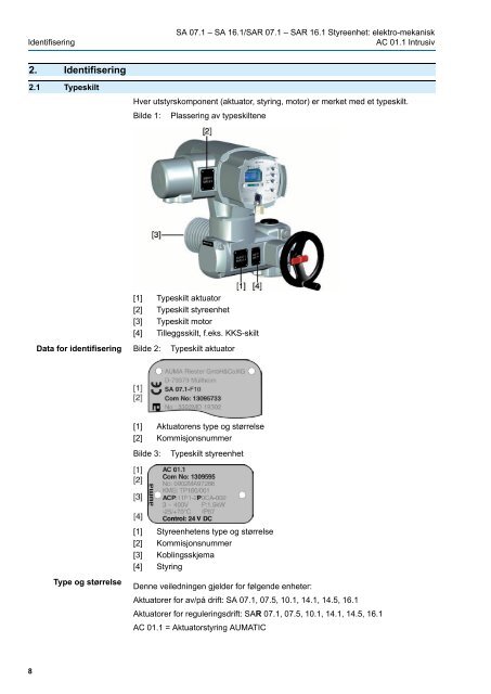 Multiturn aktuatorer SA 07.1 – SA 16.1/SAR 07.1 – SAR 16.1 ...