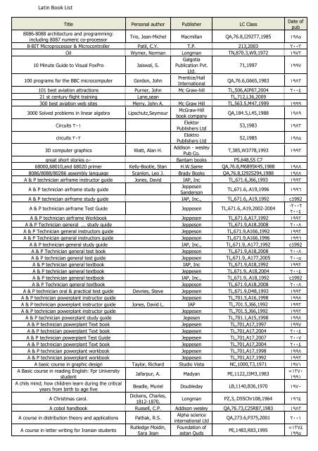 Latin Book List - Civil Aviation Technology College