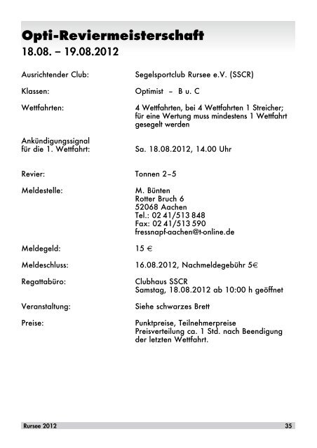 Rurseeheft 2012 - Segelsportclub - Rursee eV