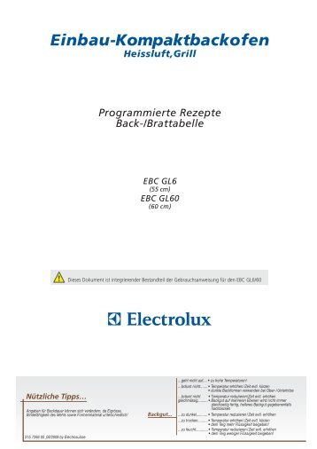 Gebrauchsanweisung Electrolux Einbau Backofen ... - Elektroshop24