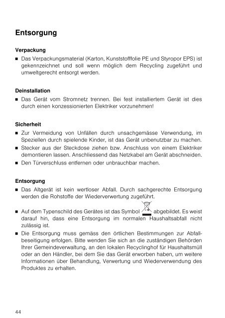 Bedienungsanleitung V-Zug Wäschetrockner Adora ... - Elektroshop24