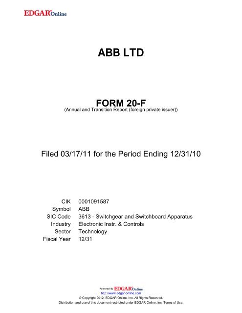 ABB LTD FORM 20-F - Shareholder.com