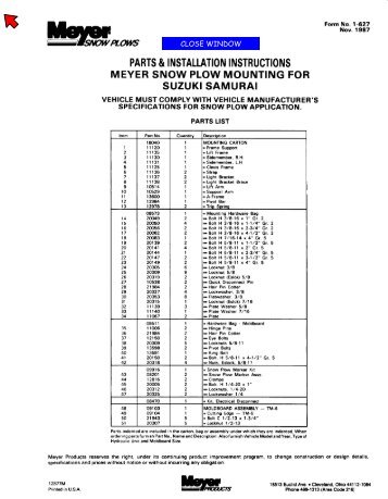 88-93 Suzuki Samurai Meyer conventional plow mount