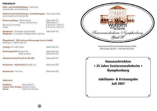 Hausnachrichten • 25 Jahre Seniorenwohnheim • Nymphenburg ...