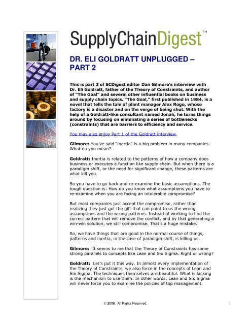 DR. ELI GOLDRATT UNPLUGGED – PART 2 - Supply Chain Digest