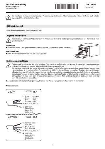 Installationsanleitung V-Zug Steamer Combi-Steam ... - Elektroshop24