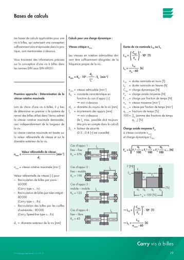 Bases de calculs Carry vis à billes - Eichenberger Gewinde AG