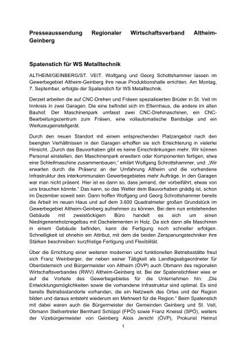 Presseinformation - Regionaler Wirtschaftsverband Altheim-Geinberg