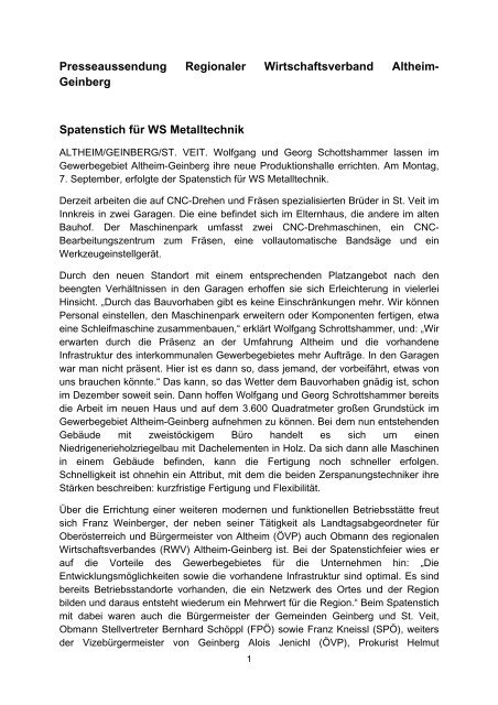 Presseinformation - Regionaler Wirtschaftsverband Altheim-Geinberg