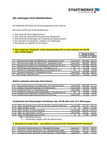 Die Leistungen Ihres Netzbetreibers - Stadtwerke FFB