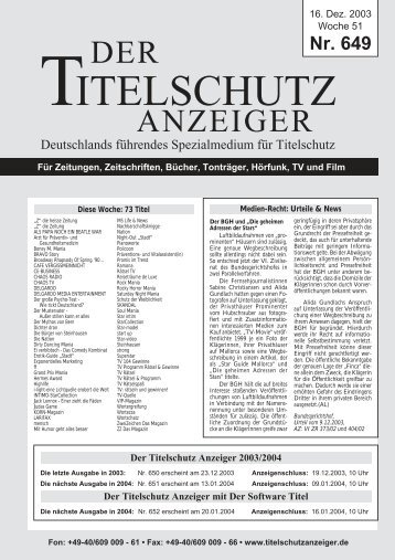 Nr. 649 - Der Titelschutz Anzeiger