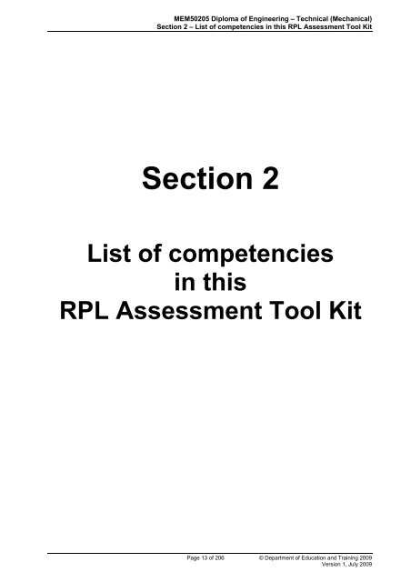 (RPL) Assessment Tool Kit - WestOne