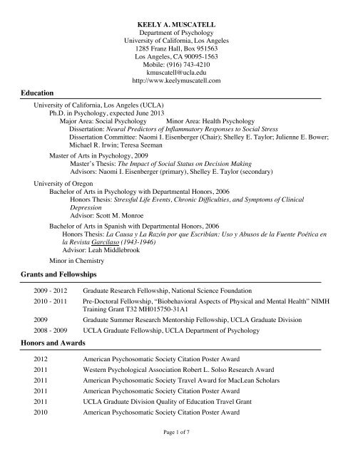 Curriculum Vitae - Keely A. Muscatell