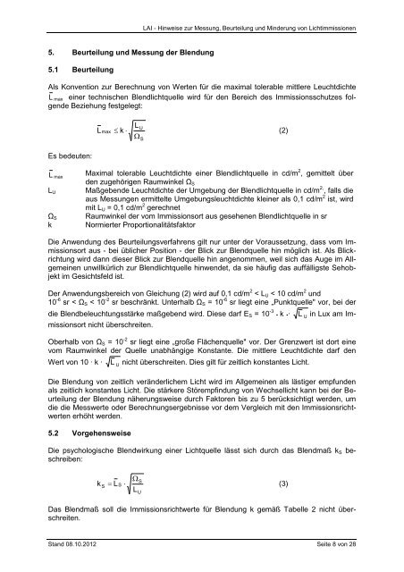 Hinweise zur Messung und Beurteilung von Lichtimmissionen