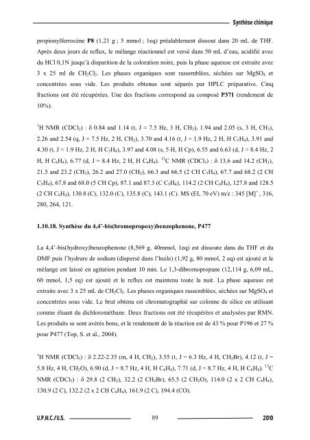 Synthèse de composés organométalliques et évaluation de leurs activités biologiques....