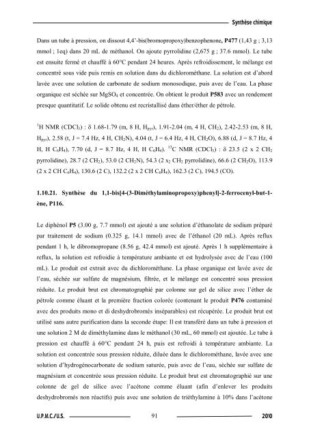 Synthèse de composés organométalliques et évaluation de leurs activités biologiques....