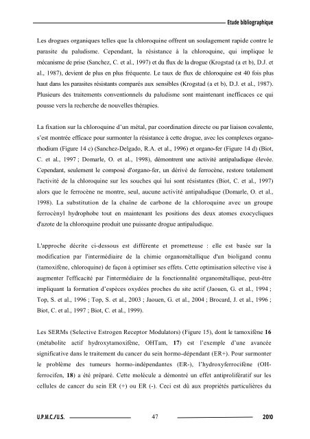 Synthèse de composés organométalliques et évaluation de leurs activités biologiques....