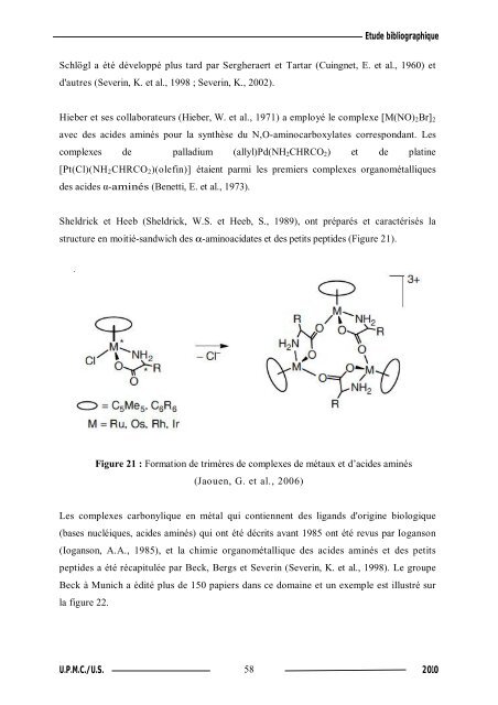 Synthèse de composés organométalliques et évaluation de leurs activités biologiques....